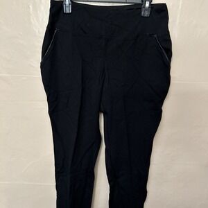 Kim Gravel 14 Petite Black Pointe Knit Pants Faux Leather Trim